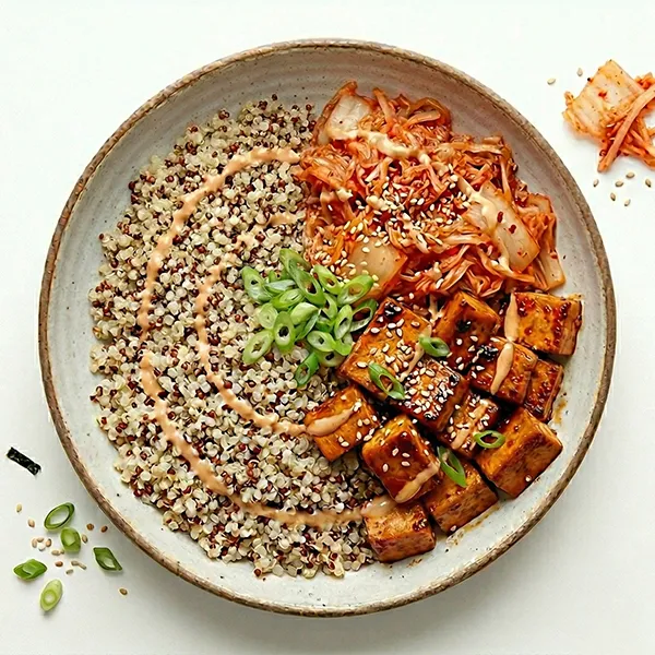 Korean BBQ Tofu Bowl with Kimchi and Quinoa